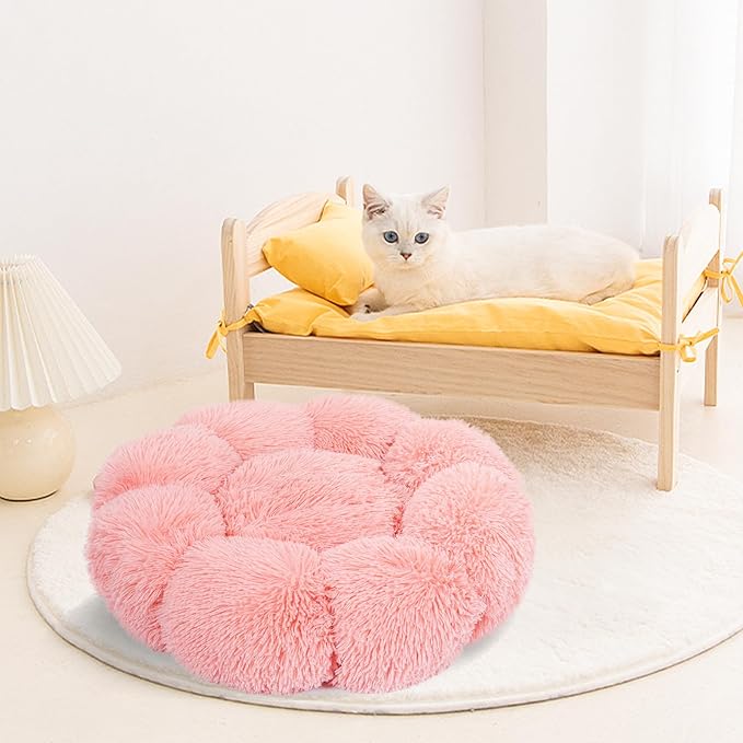 Cat Bed Cute, 23.6" Washable Pink Donut Bed for Indoor Cats and Small Dogs,Soft Cute Flower Fluffy Round Donut Cat Beds,Anti Anxiety Pet Bed,Self-Warming Bed,Blush Pink - PAWPICO