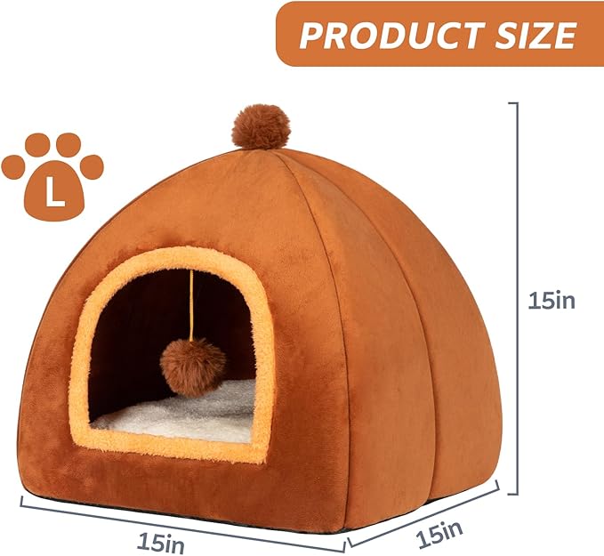 Cat Bed Cave for Indoor Cats,Cat House Tent Bed with Removable Washable Cushioned Pillow, 2-in-1 Kitten Beds for Indoor Kittens,Pet Bed - PAWPICO