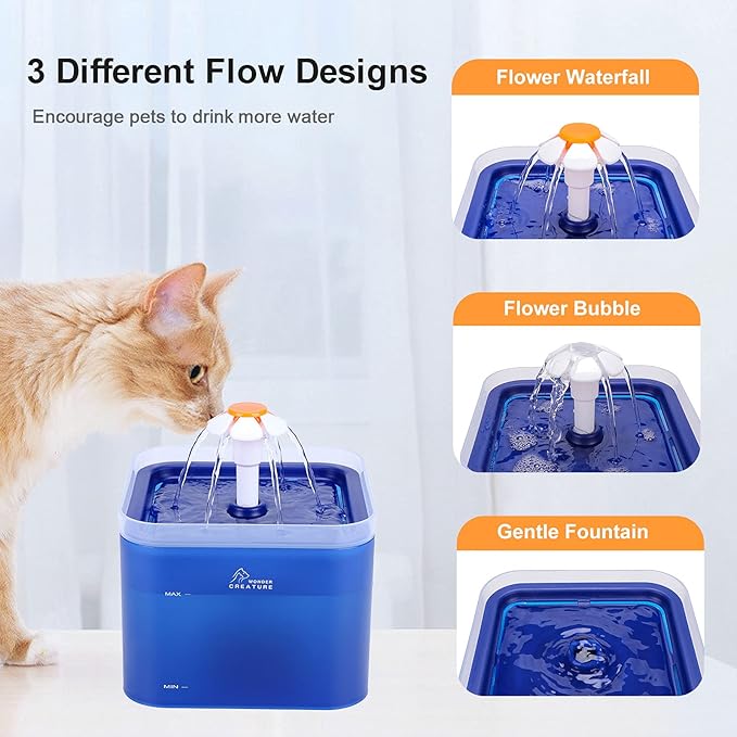 Cat Water Fountain, 67oz/2L Automatic Cat Drinking Fountain, Pet Water Fountain with LED Light and Filter for Cats and Small Dogs (Blue) - PAWPICO