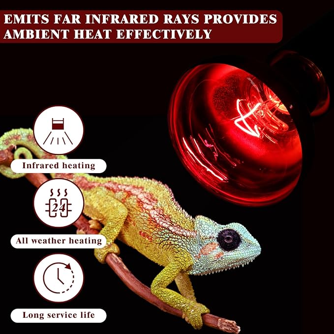 Reptile Heat Lamp,100W Red Basking Spot Lamp Bulb for Chickens Amphibians, Infrared Heat Emitter Light for Coop REPTIHOME