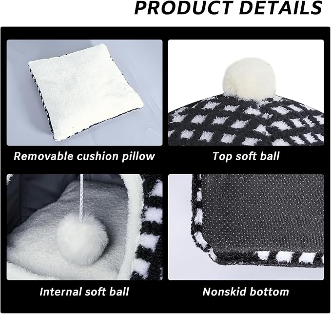 Cat Bed Cave for Indoor, Suitable for Cat Dome Bed, Hideaway Bed for Indoor Cats with Removable Mattress for Kittens.Cat Tent House for Dual Use (XL:17"x17") - PAWPICO