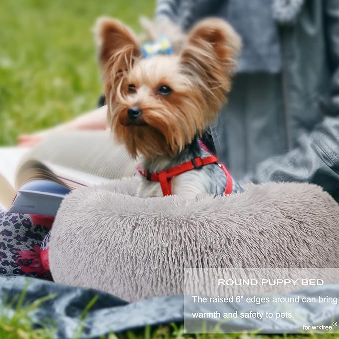 Extra Small Dog Bed Cute Grey Dog Bed Washable 19 inches Donut Fluffy Small Pet Beds,Calming Anti Anxiety Round Fits up to 10 lbs Soft Warm Pets Beds for Puppy Dogs Indoor - PAWPICO