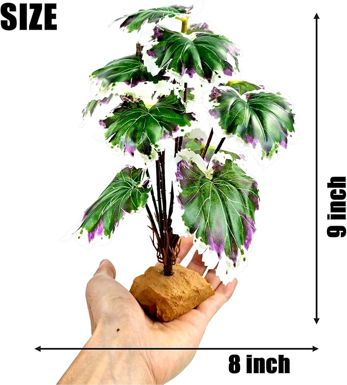 Woyrise Reptile Artificial Plants for Terrarium Decor, Amphibian Habitat Decorations Bearded Dragon Tank Accessories fit Crested Gecko Leopard Lizard Chameleon Snake Frog - White Edge Heuchera Woyrise