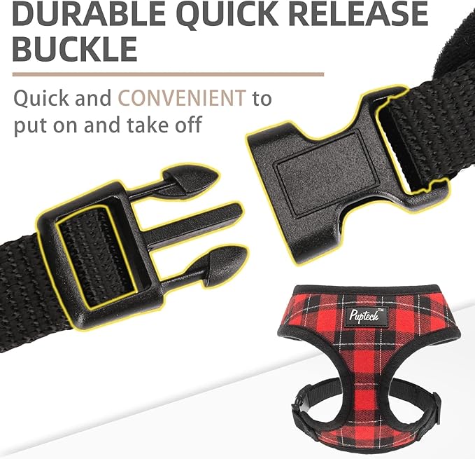 PUPTECK Soft Mesh Dog Harness and Leash Set Pet Puppy Cat Comfort Padded Vest No Pull Harnesses, Red&Black, L PUPTECK