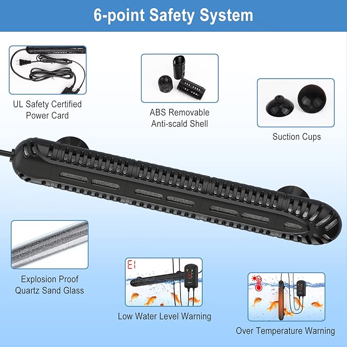 HiTauing Aquarium Heater, 100W Fish Tank Heater with LED Digital Display & 5 Safety Protection, Submersible Aquarium Heater with 2 Suction Cup and 5.9Ft Cord for 10-20 Gallon Fish Tank. HiTauing