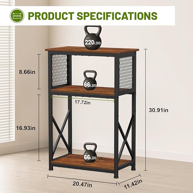 Snughome Fish Tank Stand, 10 Gallon Aquarium Stand with Storage, 3 Tier Heavy Metal Fish Tank Stand Fish Tank Shelf 20.47" x 11.42" x 30.91", Rustic Brown Snughome