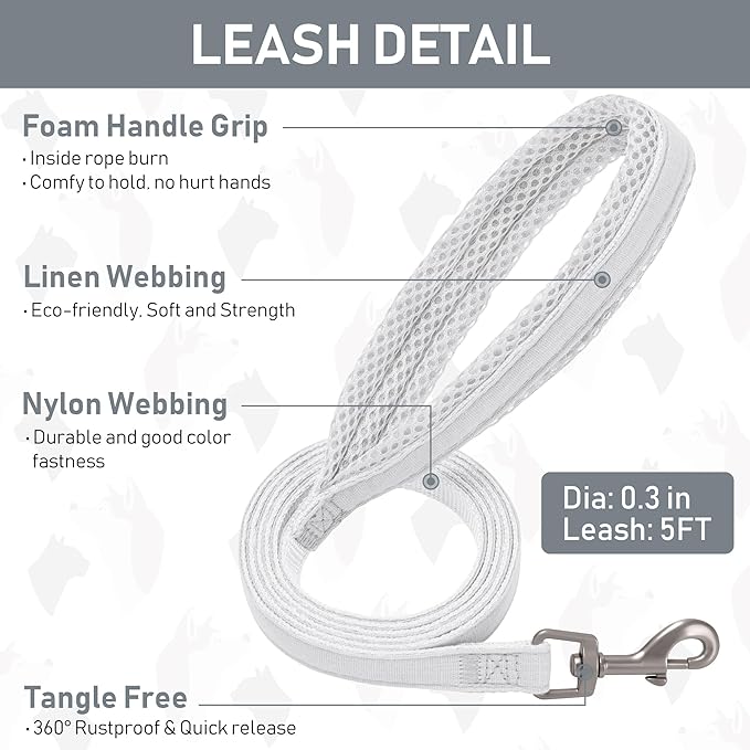 GAMUDA Small Pet Harness Collar and Leash Set, Step in No Chock No Pull Linen Fabric Soft Mesh Dog Vest Harnesses Reflective for Dogs Puppy Cats Kitten Rabbit (White, L) GAMUDACollarsCollection