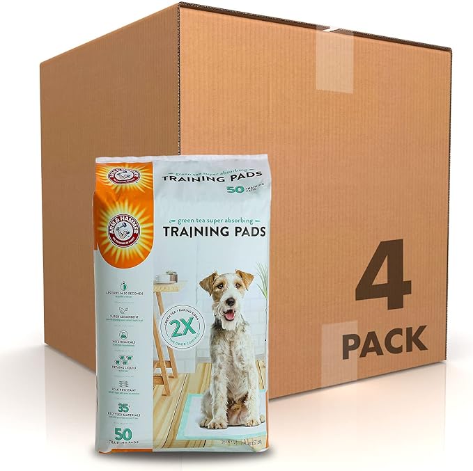 Arm & Hammer Green Tea Pet Training Pads |200 Count Dog Training Pads with Super Absorbing Green Tea and Arm & Hammer Baking Soda for 2X the Odor Control |Leakproof & Recycled Training Pads for Dogs - PAWPICO