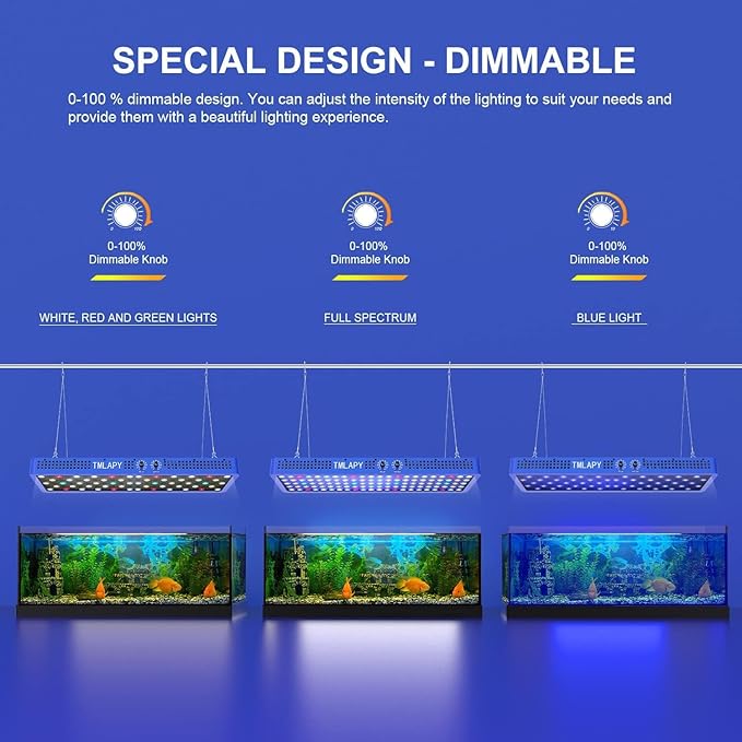 200W Led Aquarium Light for Fish Tank, Full Spectrum LED Fish Tank Lights, Reef Light for Coral with Adjustable Brightness, Multiple Lighting Modes for Freshwater and Saltwater Plant Coral Jellyfish TMLAPY