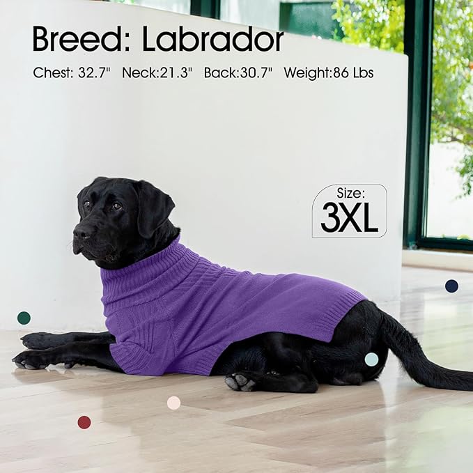 IECOii XXL Dog Sweater,Knit Big Dog Sweater Christmas,Pet Turtleneck Doggy Sweatshirt for Extra Large Dogs boy Girl,Large Size Dog Cold Weather Outfit English Bulldog Clothes for Winter(Purple XXL) - PAWPICO