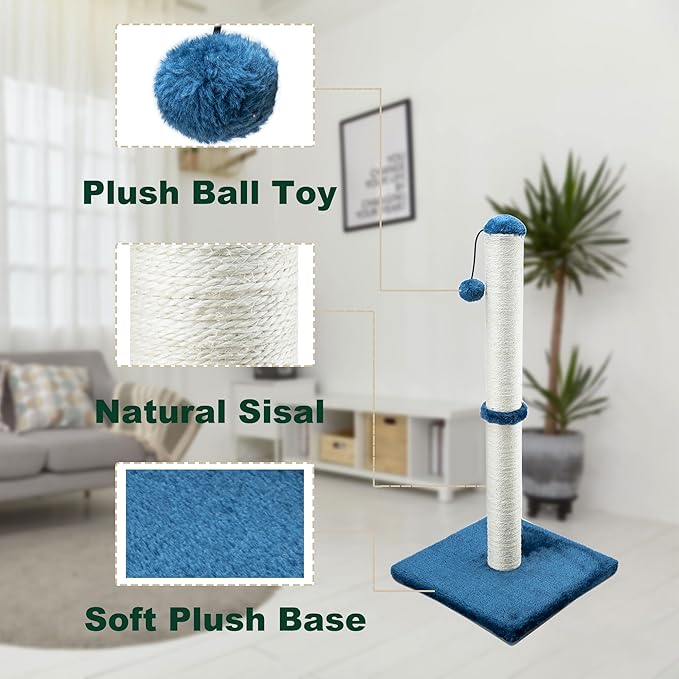 Dimaka 29" Tall Cat Scratching Post, Claw Scratcher with Sisal Rope and Covered with Soft Smooth Plush - PAWPICO