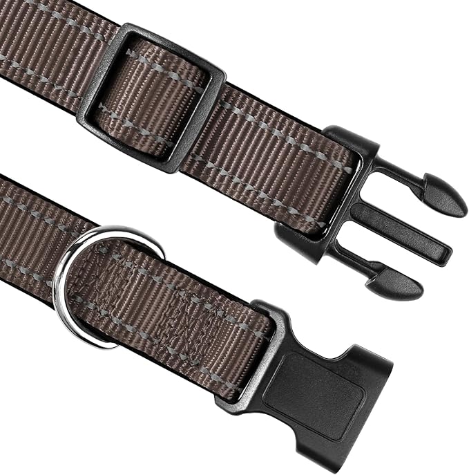 Joytale Reflective Dog Collar,Soft Neoprene Padded Nylon Pet Collar Adjustable for Medium Dogs,Brown,Medium - PAWPICO