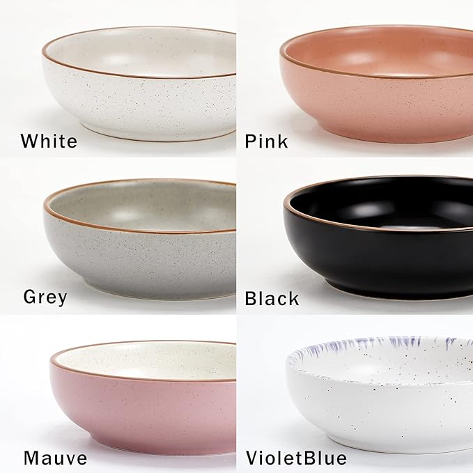 Howise Ceramic Cat Bowls, 5.19 in Cat Food Bowl Cat Dishes for Food and Water, 3 Pack Shallow Pet Bowls for Indoor Cats, White with Violet Blue - PAWPICO