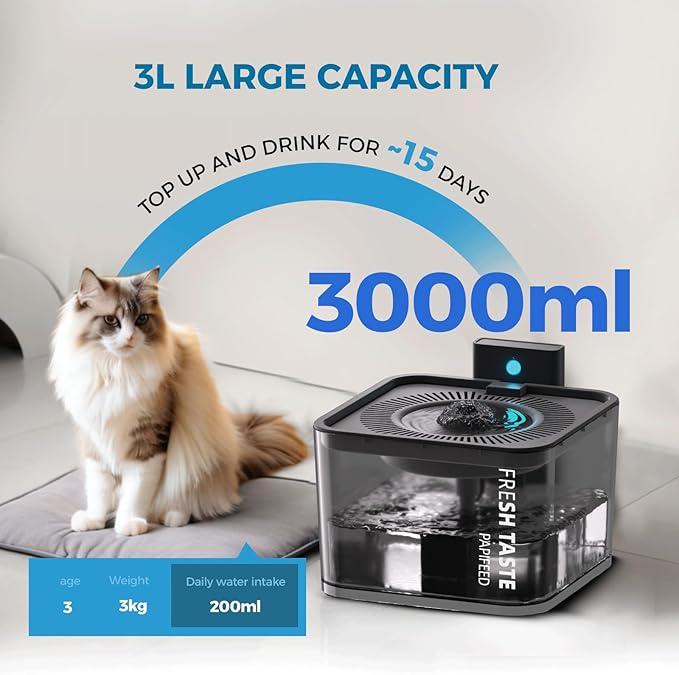 Cat Water Fountain: 106oz/3L Premium Pet Water Fountain Dispenser with Smart Motion Sensor with Filter, Wireless Battery Power Water Fountain for Cats - PAWPICO