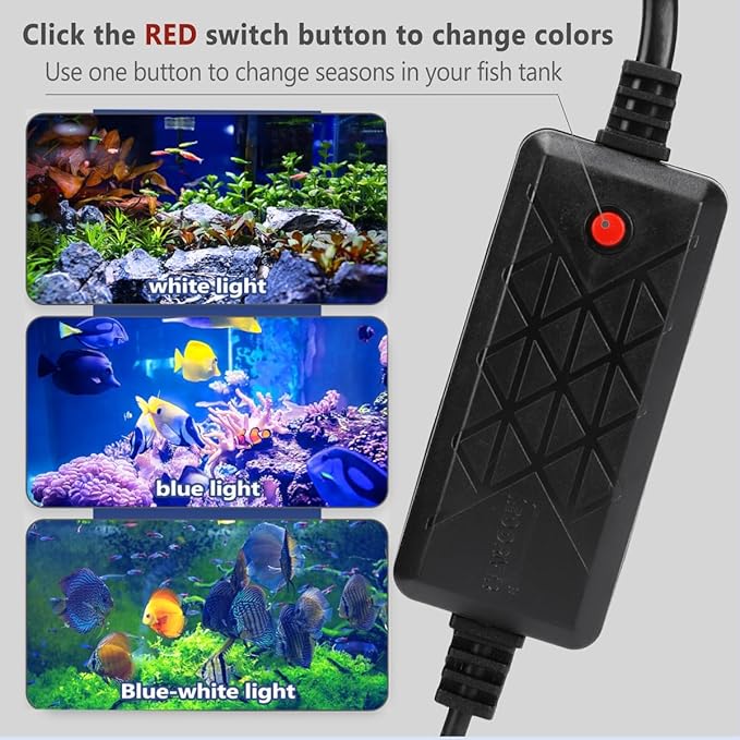 Aquarium Light Focus Light for Fish Tank Indoor LED Light Big Clip Lamp Adjustable Focus (White-Blue) PAWPICO