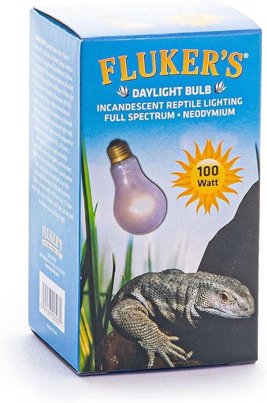 Fluker's Incandescent Reptile Lighting, Full Spectrum Daylight Bulb for Reptiles, Made with Neodymium, Provides Infrared Light, 100-Watt Flukers