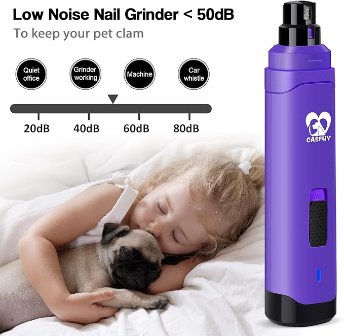 Casfuy Dog Nail Grinder Upgraded - Professional 2-Speed Electric Rechargeable Pet Nail Trimmer Painless Paws Grooming & Smoothing for Small Medium Large Dogs & Cats (Purple) - PAWPICO