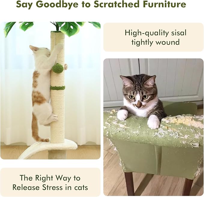 Cat Scratching Post, 35" Tall Cat Scratcher Kitten Scratch Post with Sisal Rope for Indoor Cats Claw Scratcher, Cat Tree with Dangling Ball for Kitties and Cats - PAWPICO