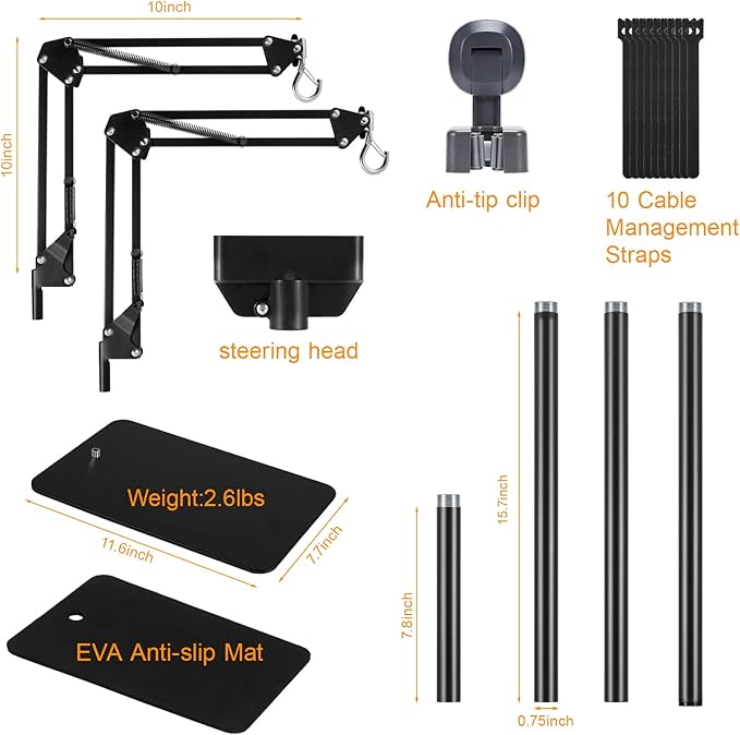 Dual Reptile Lamp Stand Reptile Heat Lamp Stand, Adjustable Reptile Light Stand (15.7-74.3inch) with 360°Swing Arm and Anti-tip Clip,Reptile Lamp Holder for Reptile Tank and Amphibians Cage PAWPICO