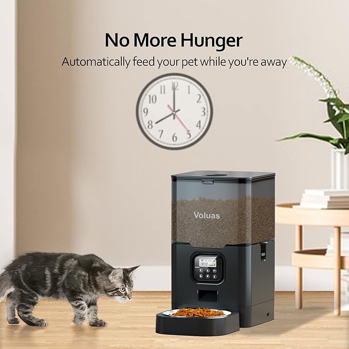 VOLUAS Cat Dry Food Dispenser with Timer, Automatic Cat Feeders with Desiccant Bag, Programmable Portion Size Control 4 Meals Per Day, 10s Voice Recorder - PAWPICO