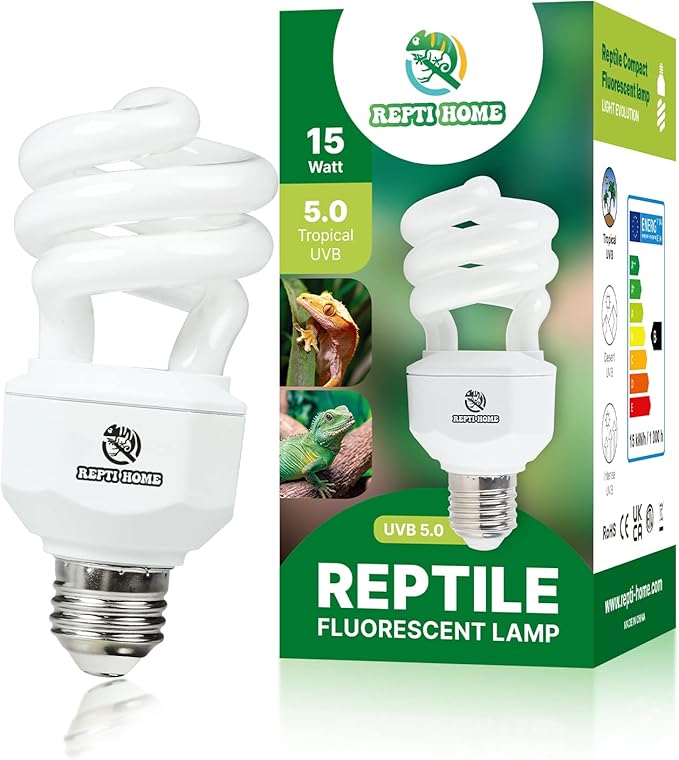 UVA UVB Reptile Light-15W 5.0,Tropical & Sub-Tropical Terrarium Compact Fluorescent Lamp,UVB Reptile Light Bulb for Snake,Chameleons,Iguanas REPTIHOME
