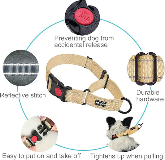 haapaw 2 Packs Martingale Dog Collar with Quick Release Buckle Reflective Dog Training Collars for Small Medium Large Dogs (Collar+Collar, M Neck 14"-16.5", Beige, 1+1 Packs) haapaw