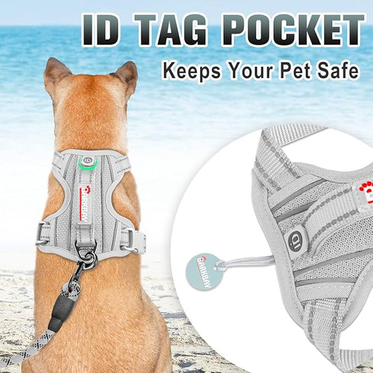 BARKBAY No Pull Dog Harness Large Reflective Dog Harness with Front Clip and Easy Control Handle for Walking Training Running with ID tag Pocket(Grey,L) BARKBAY