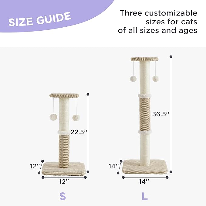 Lesure Small Cat Scratching Post - Premium Sisal Rope Highly Resistant Carpet Cute Scratching Posts for Indoor Kittens, Sturdy Small Cat Scratch Pole with Hanging Ball, Beige(22.5 inch) - PAWPICO