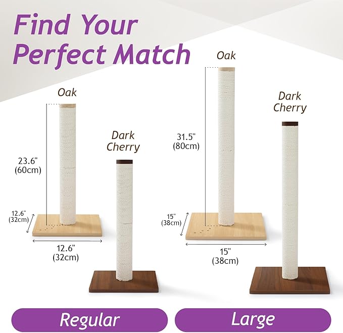 Necoichi 23.6” Tall Cat Scratching Post Kitten Scratcher Paper Rope Scratch Posts Trees with Hanging for Indoor Cats (23.6 inches for Kitty, Regular, Oak) - PAWPICO