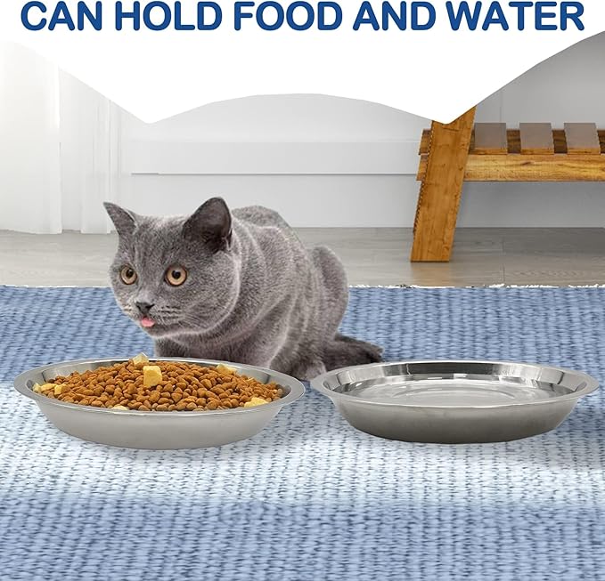kathson 8 Pcs Stainless Steel Cat Food Bowls, Replacement Whisker Relief Cat Metal Dishes, Shallow Wide Cat&Dog Food and Water Bowl Suitable for Pet Feeding Stand, Dishwasher Safe (7.88 Inch Dia.) - PAWPICO