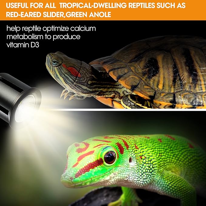Premium 5.0 UVB Reptile Light,UVA UVB 3W Full Spectrum Tropical,UVB Bulb for Optimal Calcium Metabolism,Ideal for Tropical-Dwelling Reptiles Turtle Green Anole GeeKoit