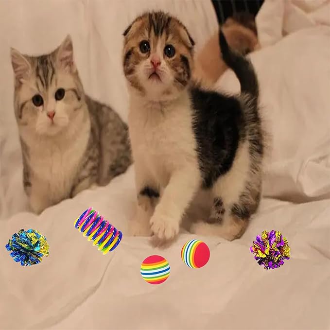 46 PCS Cat Toys for Indoor Cats, Kitten Toys with Cat Spring Toy, Mint Catnip Toys for Cats with Crinkle Cat Toy Mouse Cat Ball Toy for Indoor Cats Kittens Exercise - PAWPICO