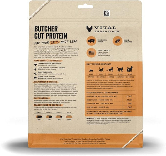 Vital Essentials Freeze Dried Cat Food, Raw Pork Mini Patties Entree 8 oz VitalEssentials
