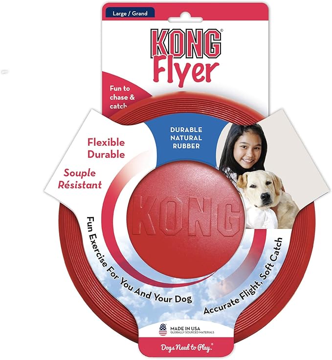 KONG Flyer - Durable Dog Toy for Outdoor Playtime - Natural Rubber Flying Disc, Dog Toy for Fetch - Safer Disc for Healthy Activity - for Medium/Large Dogs - PAWPICO