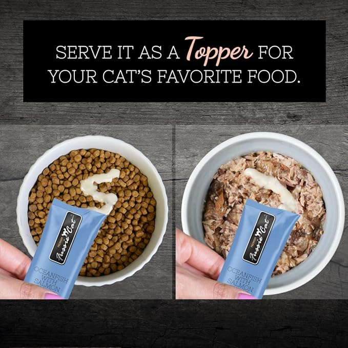 Fussie Cat Ocean Fish and Salmon Puree, lickable cat Treats, 0.5oz Pouch Pack of 4 - PAWPICO