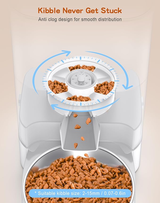 HoneyGuaridan Automatic Cat Feeder for Two Cats,3.5L Cat Food Dispenser with Stainless Steel Bowl,Timed Cat Feeder Programmable 1-6 Meals Control, Dual Power Supply,Desiccant Bag,10s Meal Call Whit - PAWPICO