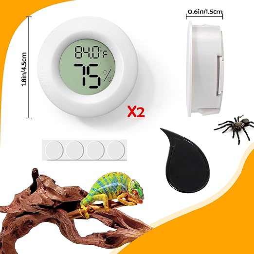 2 PCS White Reptile Thermometer and Humidity Gauge for Bearded Dragon Tank Accessories, Reptile Tank Accessories for Jumping Spider, Leopard Gecko, Hermit Crab, Gecko, Ball Python, Lizard BSRESIN