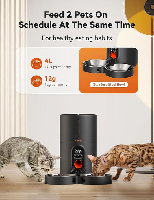 WOPET Automatic Cat Feeders 2 Cats-(𝟮𝟬𝟮𝟰 𝗨𝗽𝗴𝗿𝗮𝗱𝗲) Timed Cat Feeder with Stainless Steel Bowl, Programmable 1-6 Meals Control, Dual Power Supply Auto Pet Feeder for Cats and Dogs - PAWPICO
