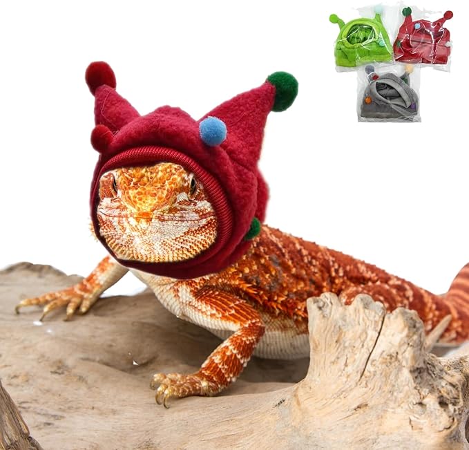 Bearded Dragon Hat - Winter Warm Lizard Cap with Horns & Pom Pom Ball Fun Halloween Outfit Bull Costume Elastic Headwear Accessories Anxiety Relief Ear Muffs for Reptile Fancy Rat Ferret (3 Pack) SEZDEKI