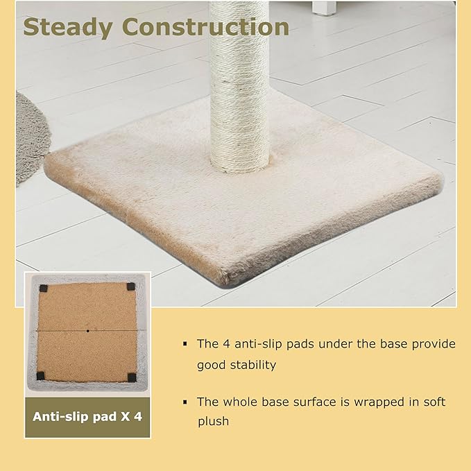 Dimaka 34" Tall Cat Scratching Post for Large Cats and Kittens, High Vertical Scratcher with Premium Natural Sisal Rope and Interactive Hanging Ball for Indoor Cats (Light Brown, 34 inches) - PAWPICO