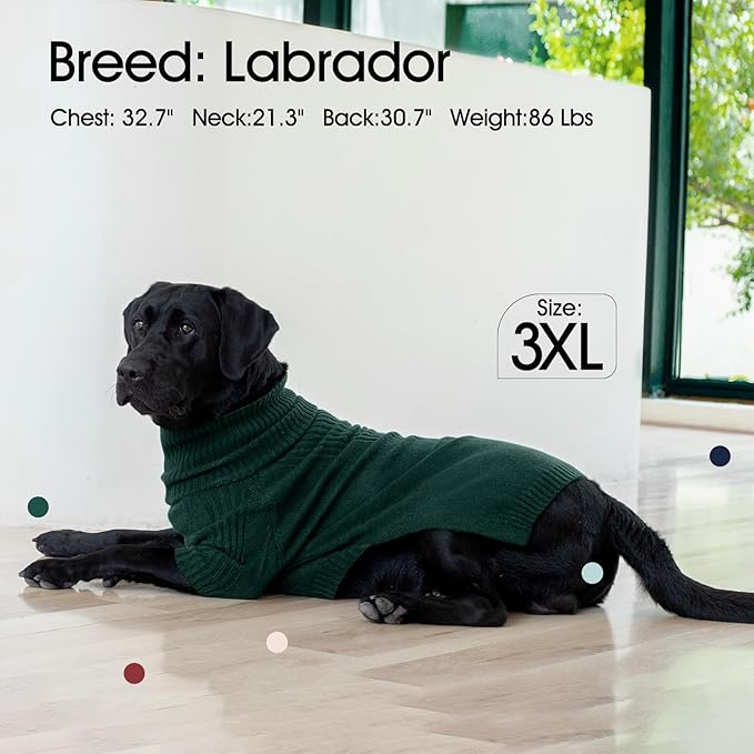 IECOii Extra-Large Dog Sweater 4XL,Christmas Dog Sweaters for Extra Large Dogs Girl Boy,Turtleneck Knitted Knitwear for Pet,Easy On Doggie Sweatshirt Dog Sweater for Doberman,Great Dane(Green,XXXXL) - PAWPICO