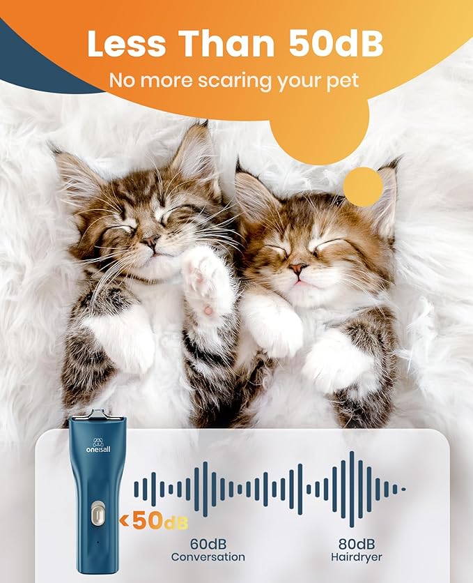 oneisall Pet Clippers, Cat Clippers for Matted Hair, Quiet Cordless Cat Hair Trimmer for Grooming, Pet Shaver for Dogs and Cats - PAWPICO