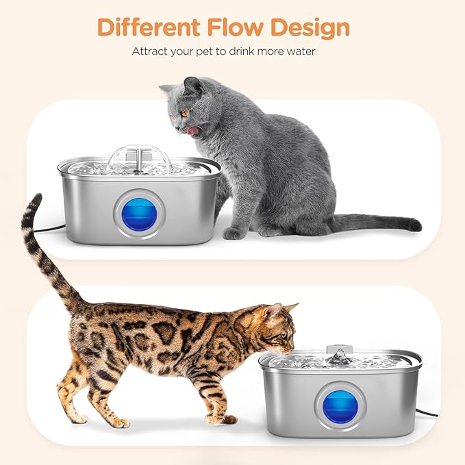 Cat Water Fountain Stainless Steel: 108oz/3.2L Automatic Pet Water Fountain Dog Water Dispenser with Water Level Window - for Cats Inside - PAWPICO