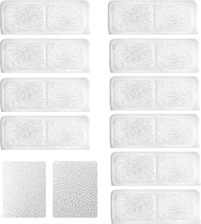 Cat Water Fountain Filters,Replacement Filter for 108oz/3.2L Cat Fountain,10 Packs Filters & 2 Sponges Set for Stainless Steel Pet Water Fountain (Model:PET-HS001-US) - PAWPICO