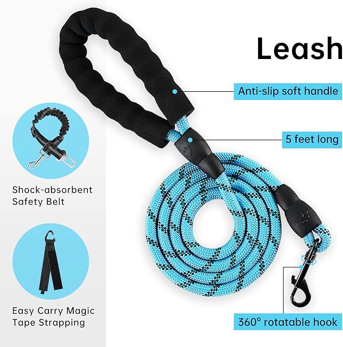 IVY&LANE No Pull Dog Harness for Large Dogs, Dog Vest Harness with Leash, Safety Belt and Storage Strap, Fully Adjustable Harness, 360° Reflective Strip, Soft Handle (Blue,XL) IVYLANE