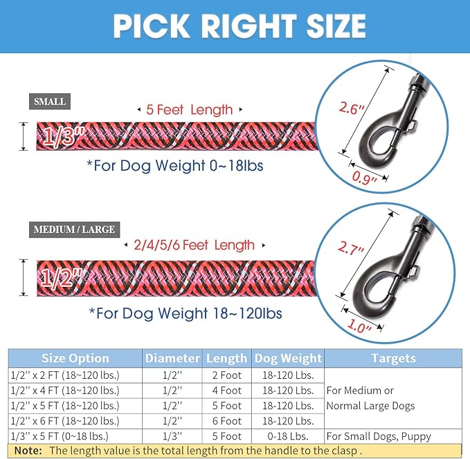 BAAPET 2/4/5/6 FT Dog Leash with Comfortable Padded Handle and Highly Reflective Threads for Small Medium and Large Dogs (5FT-1/2'', Black Pink) BAAPET