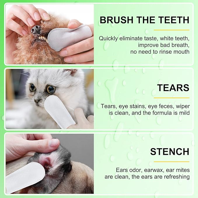 Dog Teeth Cleaning 50PCS, Pets Teeth Cleaning Wipes for Dogs & Cats, Dog Toothbrush Kit, Dog Dental Care Finger Wipes, Remove Bad Breath, Plaque & Tartar, Cleaning & Gum Care Pet Wipes PAWPICO