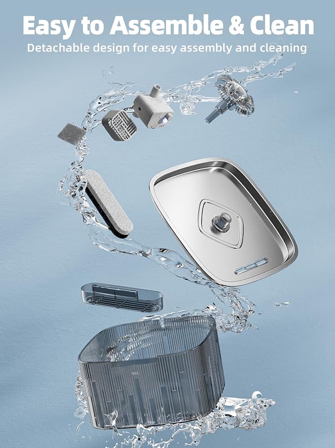 Cat Water Fountain: 75oz/2.2L Automatic Pet Water Dispenser for Cats with 304 Stainless Steel Water Tray, Musical Wave Design with LED Indicator Pet Water Fountain for Cats Inside - PAWPICO