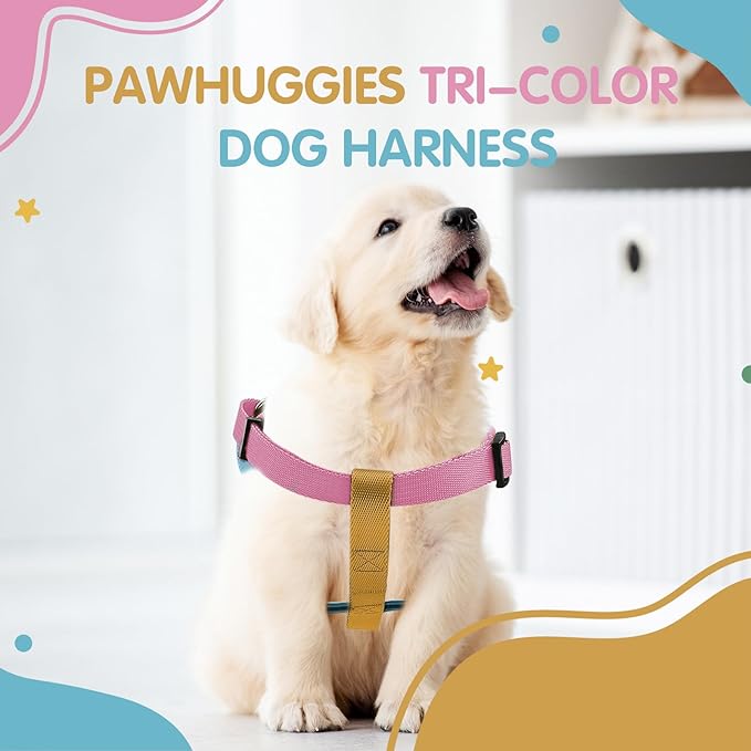 Tri-Color Harness for Medium Dog, Adjustable Step-in Design No Pull Dog Harness No Pull, Heavy Duty Puppy Harness, Easy Walk Medium Size Dog,M: 3/4''''W x Chest 19''- 25'''' Pawhuggies