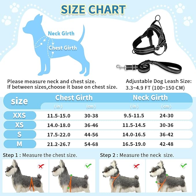 SlowTon No Pull Small Dog Harness and Leash Set, Puppy Soft Vest Harness Neck & Chest Adjustable, Reflective Lightweight Harness & Anti-Twist Pet Lead Combo for Small Medium Dogs (B-Front Clip,XXS) SlowTon